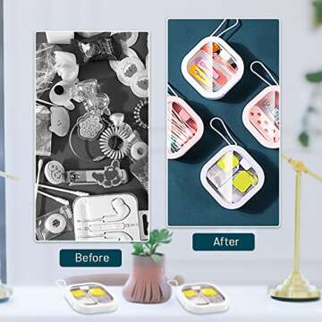 LELE LIFE 2pcs Small Portable Jewelry Box with Silicone Strap, Press to Open, Cotton Swab Holder, Hair Tie Organizer, Rings, Earrings, Hair Clips, Dental Floss Organizer, White