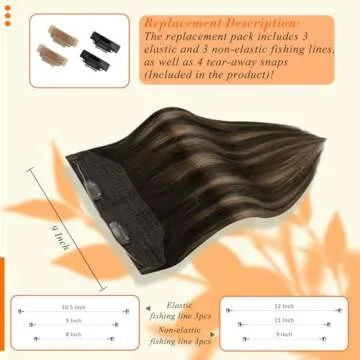 Fshine Invisible Wire Hair Extensions Real Human Hair Ombre Wire Human Hair Dark Brown to Brown Mix Ash Brown Secret Hairpiece Hair Extensions Clip ins Adjustable Fishing Line 20 Inch 80 Grams