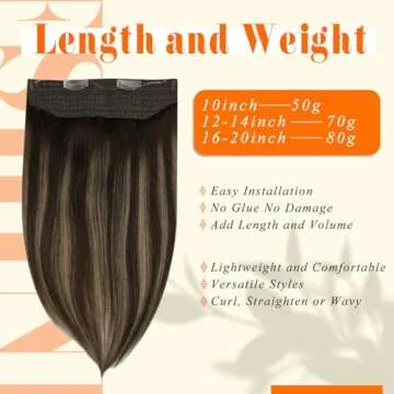 Fshine Invisible Wire Hair Extensions Real Human Hair Ombre Wire Human Hair Dark Brown to Brown Mix Ash Brown Secret Hairpiece Hair Extensions Clip ins Adjustable Fishing Line 20 Inch 80 Grams