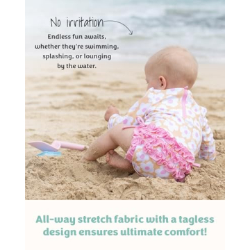 Caden Lane Long Sleeve Rash Guard with Ruffle Bottom, Girls Swimwear with UPF 50+ Sun Protection, Quick-Drying, Sun and Chlorine Resistant Fabric Beachwear, Sunshine Daisy, 3T