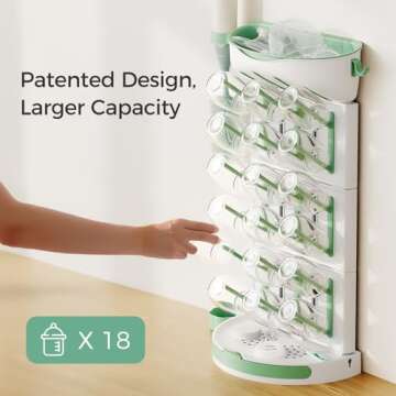 Momcozy DIY Larger Bottle Drying Rack for 18 Bottles, Space Saving Countertop Vertical Rack with Bru...
