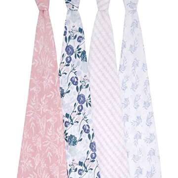 aden + anais Essentials Muslin Swaddle Blankets for Baby Girls and Boys, Newborn Receiving Blanket for Swaddling, 100% Cotton Baby Swaddle Wrap, 4 Pack, Flowers Bloom