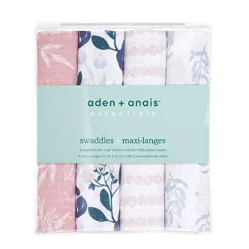 aden + anais Essentials Muslin Swaddle Blankets for Baby Girls and Boys, Newborn Receiving Blanket for Swaddling, 100% Cotton Baby Swaddle Wrap, 4 Pack, Flowers Bloom