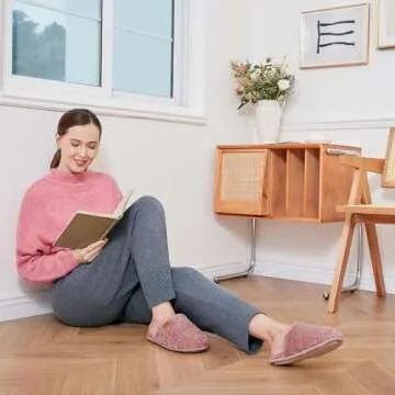 EverFoams Women's Fuzzy Slip-on Slippers Warm Cozy Soft Lightweight Memory Foam Indoor House Shoes P...