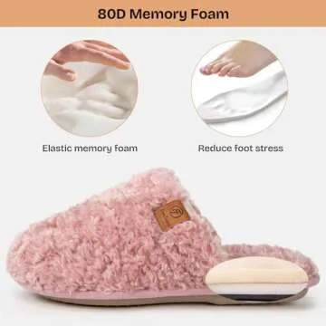 EverFoams Women's Fuzzy Slip-on Slippers Warm Cozy Soft Lightweight Memory Foam Indoor House Shoes Pink, 9-10 US