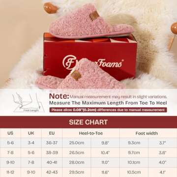 EverFoams Women's Fuzzy Slip-on Slippers Warm Cozy Soft Lightweight Memory Foam Indoor House Shoes Pink, 9-10 US