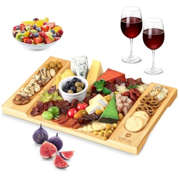 ROYAL CRAFT WOOD Charcuterie and Cheese Board - Large Bamboo Cheese Board - Serving Tray Platter - H...