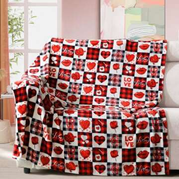 Gift Blanket, Valentines Day Throw Blanket Gifts for Mom, Wife, Red Pattern Blanket for Couch Sofa o...