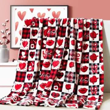 Gift Blanket, Valentines Day Throw Blanket Gifts for Mom, Wife, Red Pattern Blanket for Couch Sofa or Bed, Decorative Plaid Blanket, Luxury Flannel Lap Blanket, Super Cozy Comfy,Gift for Mom, Wife
