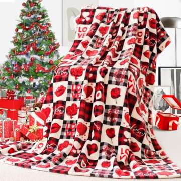 Gift Blanket, Valentines Day Throw Blanket Gifts for Mom, Wife, Red Pattern Blanket for Couch Sofa or Bed, Decorative Plaid Blanket, Luxury Flannel Lap Blanket, Super Cozy Comfy,Gift for Mom, Wife