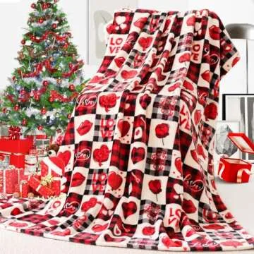 Gift Blanket, Valentines Day Throw Blanket Gifts for Mom, Wife, Red Pattern Blanket for Couch Sofa or Bed, Decorative Plaid Blanket, Luxury Flannel Lap Blanket, Super Cozy Comfy,Gift for Mom, Wife