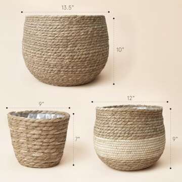 LA JOLIE MUSE Seagrass Planter Set for Eco-Friendly Decor