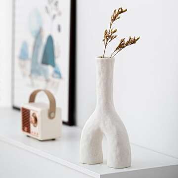 Ceramic Vases Set of 2, White Vase for Modern Home Decor, Boho Vase for Decor, Modern Dried Flower Vases for Centerpieces Wedding Dinner Table Party Living Room Bedroom