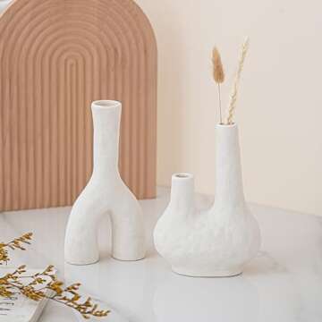 Ceramic Vases Set of 2, White Vase for Modern Home Decor, Boho Vase for Decor, Modern Dried Flower Vases for Centerpieces Wedding Dinner Table Party Living Room Bedroom