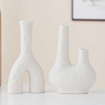 Ceramic Vases Set of 2, White Vase for Modern Home Decor, Boho Vase for Decor, Modern Dried Flower Vases for Centerpieces Wedding Dinner Table Party Living Room Bedroom