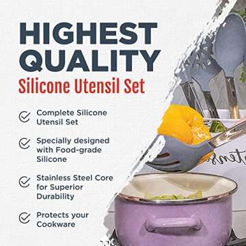 Culinary Couture 6-Piece Stainless Steel & Silicone Kitchen Utensils Set, Silicone Cooking Utensils,...