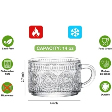 Mfacoy Vintage Coffee Mug Set of 2, Durable Glass Cups
