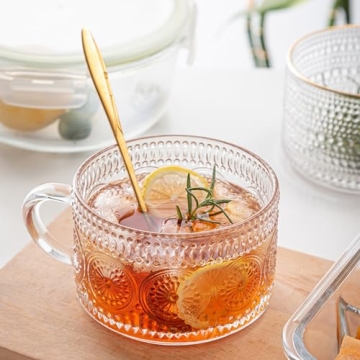 Mfacoy Vintage Coffee Mug Set of 2, Durable Glass Cups