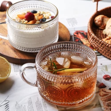 Mfacoy Vintage Coffee Mug Set of 2, Durable Glass Cups