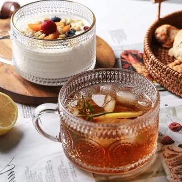 Mfacoy Vintage Coffee Mug Set of 2, Durable Glass Cups