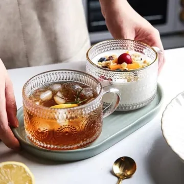 Mfacoy Vintage Coffee Mug Set of 2, Durable Glass Cups