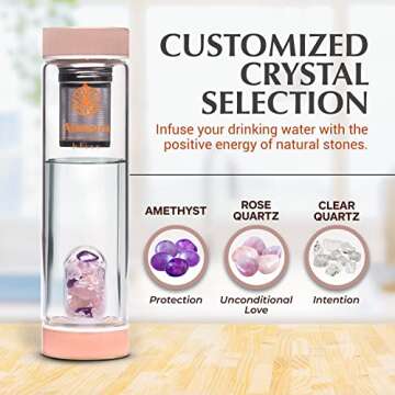 Almeara Crystal Water Bottle | Amethyst, Rose Quartz & Clear Quartz Crystals | Authentic Gemstones ?...
