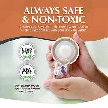 Almeara Crystal Water Bottle | Amethyst, Rose Quartz & Clear Quartz Crystals | Authentic Gemstones – Loose Leaf Tea infuser – Gem Elixir Infused Tempered Glass Water Bottle - Gift ready box - 16.9 oz