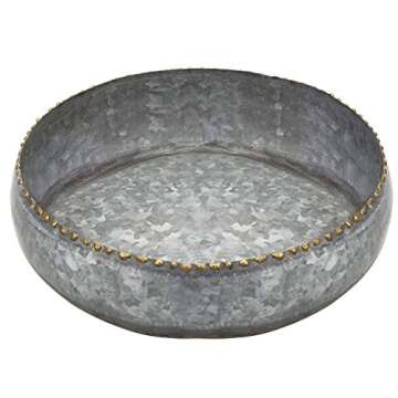 MyGift 11-inch Galvanized Silver Metal Round Planter Bowl with Brass-Tone Pebbled Rim - Handcrafted in India