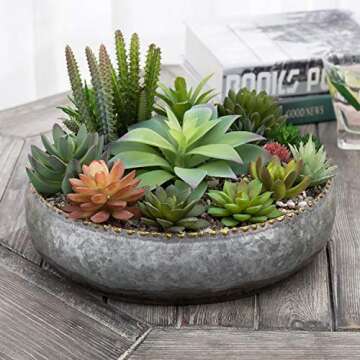 MyGift 11-inch Galvanized Silver Metal Round Planter Bowl with Brass-Tone Pebbled Rim - Handcrafted in India