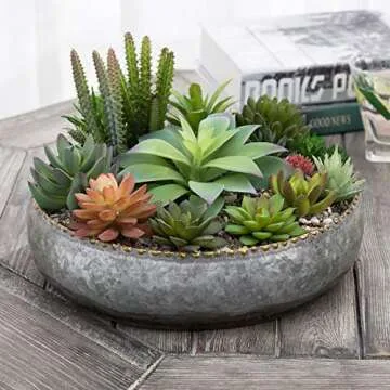 MyGift 11-inch Galvanized Silver Metal Round Planter Bowl with Brass-Tone Pebbled Rim - Handcrafted in India