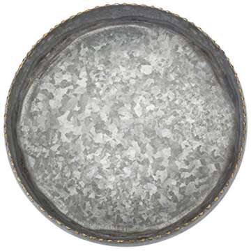 MyGift 11-inch Galvanized Silver Metal Round Planter Bowl with Brass-Tone Pebbled Rim - Handcrafted in India