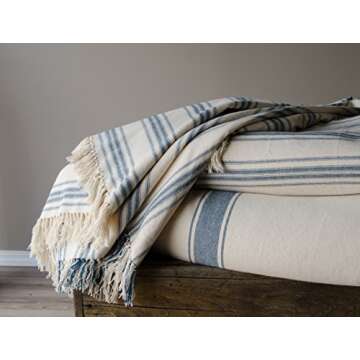 Cozy Grain Sack Stripe Cotton Afghan by Raghu 50" x 60"