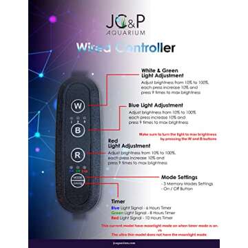 JC&P Full Spectrum Aquarium LED Light with Extendable Brackets with Red, Green, Blue and White LEDs ...