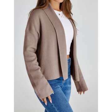 Saodimallsu Womens Cropped Cardigan Open Front Shawl 2024 Fall Trendy Long Sleeve Sweater Jacket Coffee