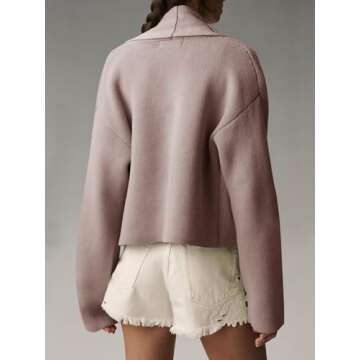 Saodimallsu Womens Cropped Cardigan Open Front Shawl 2024 Fall Trendy Long Sleeve Sweater Jacket Coffee