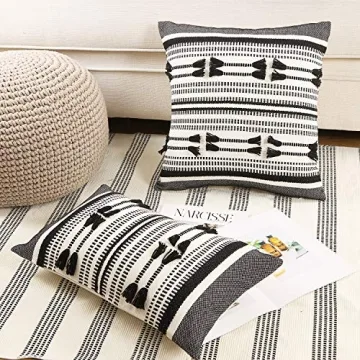 OJIA Farmhouse Boho Black and Cream Pillow Cover