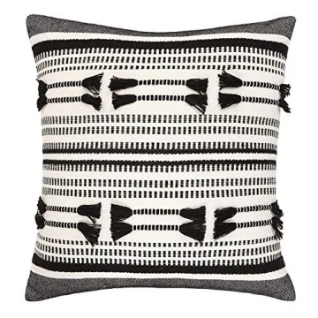 OJIA Farmhouse Boho Black and Cream Pillow Cover