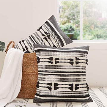 OJIA Farmhouse Boho Black and Cream Pillow Cover