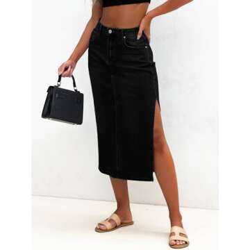 Genleck Long Black Denim Skirt High Waist Fashion Long Jean Skirts with Side Slit 2025 (Black, 12)