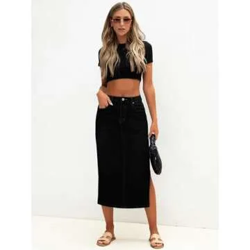 Genleck Long Black Denim Skirt High Waist Fashion Long Jean Skirts with Side Slit 2025 (Black, 12)
