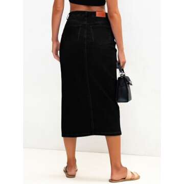 Genleck Long Black Denim Skirt High Waist Fashion Long Jean Skirts with Side Slit 2025 (Black, 12)