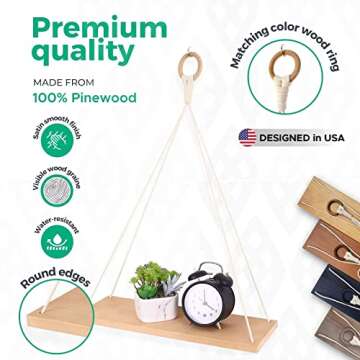 FORESTBARN Hanging Shelves - Set of 2 - Macrame Wall Hanging Shelf - Shelves for Bedroom - Floating Shelves for Wall - Plant Shelf Indoor Wall - Bedroom Wall Decor, Boho Wall Decor Shelves…