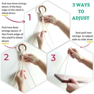 FORESTBARN Hanging Shelves - Set of 2 - Macrame Wall Hanging Shelf - Shelves for Bedroom - Floating Shelves for Wall - Plant Shelf Indoor Wall - Bedroom Wall Decor, Boho Wall Decor Shelves…