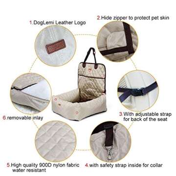 Premium LOVESAKI Deluxe Dog Car Seat with Safety Leash
