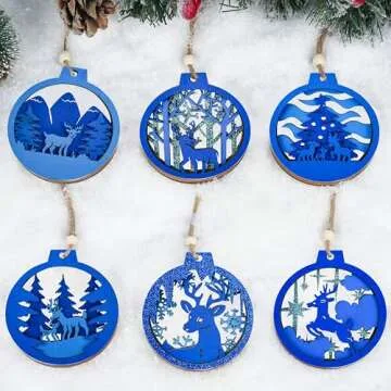 Joiedomi 6 Pcs Hanging Wooden Christmas Ornaments