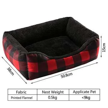 Hollypet Printed Flannel Rectangle Plush Dog Cat Bed Self-Warming Pet Bed, Red Checked