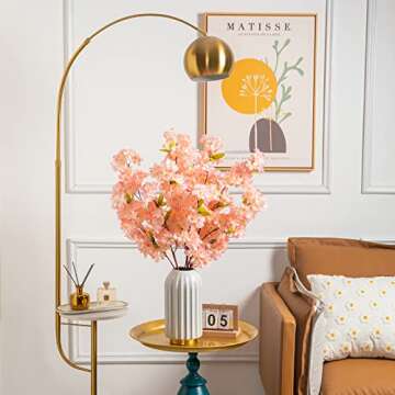 Floralsecret Artificial Cherry Blossom Flowers 4 Branches, 42.25 Inch Silk Cherry Blossom for Home G...