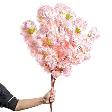 Floralsecret Artificial Cherry Blossom Flowers 4 Branches, 42.25 Inch Silk Cherry Blossom for Home Garden Wedding Table Centrepiece Party Event Spring Decor.