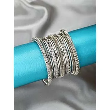 Aheli Oxidized Bohemian Bangles Set Indian Traditional Antique Multiple Textured Bracelet Chudha for Women Ethnic Stylish Party Wedding Wear Jewelry