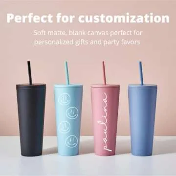 Maars Classic Acrylic Tumbler with Lid and Straw | 24oz Premium Insulated Double Wall Plastic Reusable Cups - Clear, 2 Pack